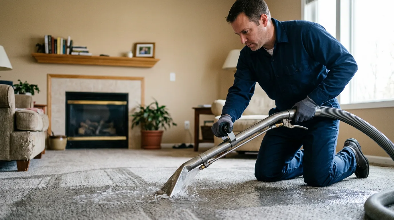 Water damage restoration technician working near Birmingham, NJ